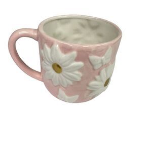 Sunflower & Butterflies Pink Ceramic Mug  18 oz Cup